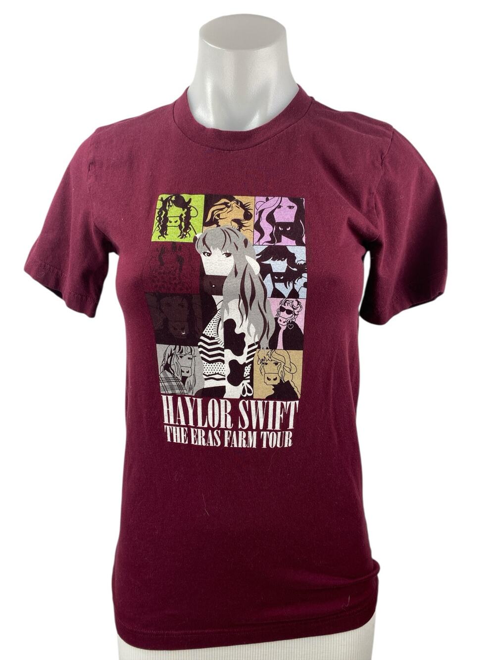COWS Haylor Swift The Eras Farm Tour Red Maroon Crew Taylor T Shirt Tee Top XS